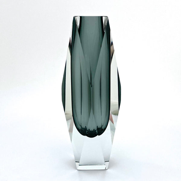 Mandruzzato cased glass vase ~ clear over grey