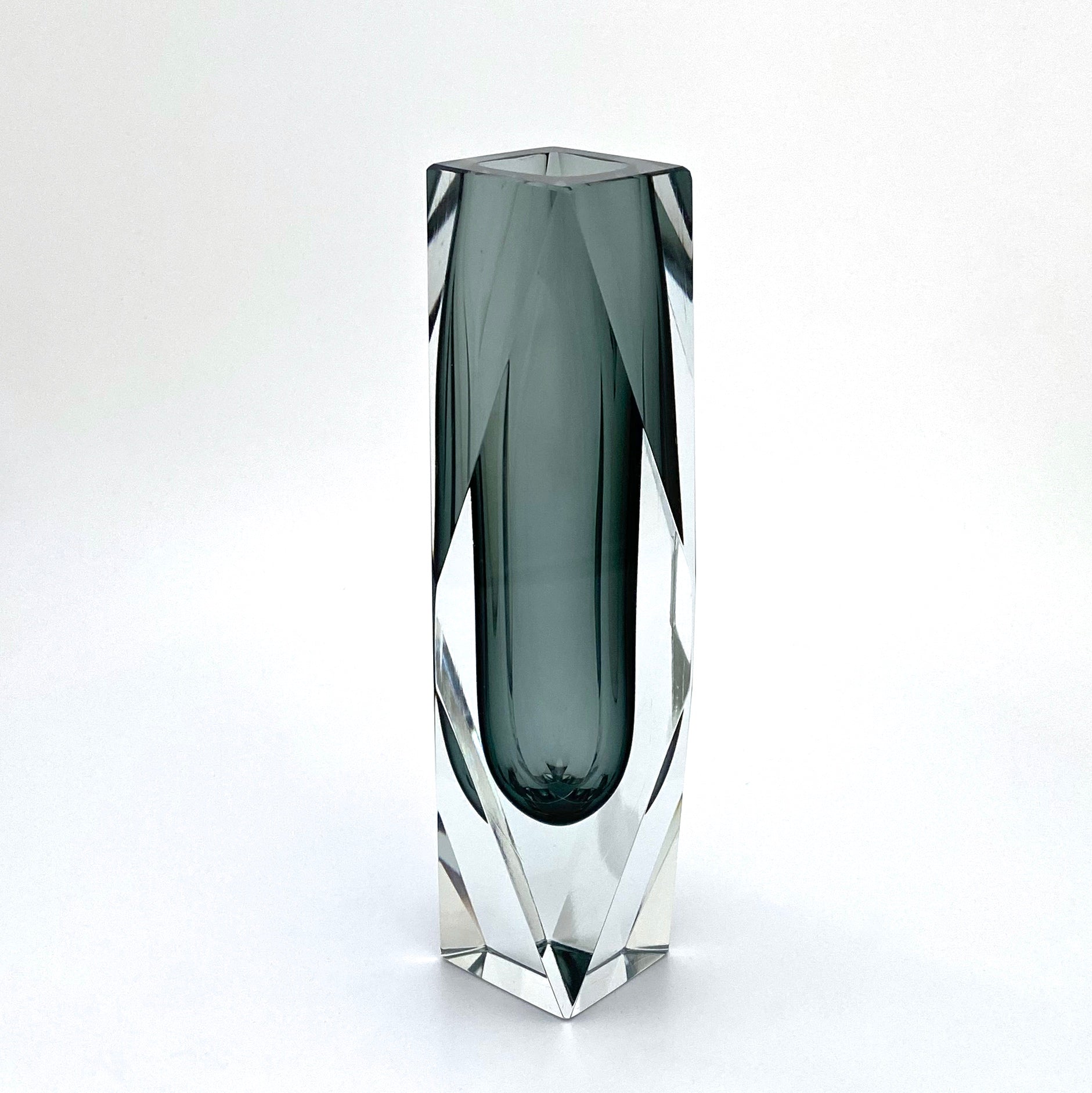 profile Mandruzzato Italy vintage grey cased glass vase mid century Modernist design