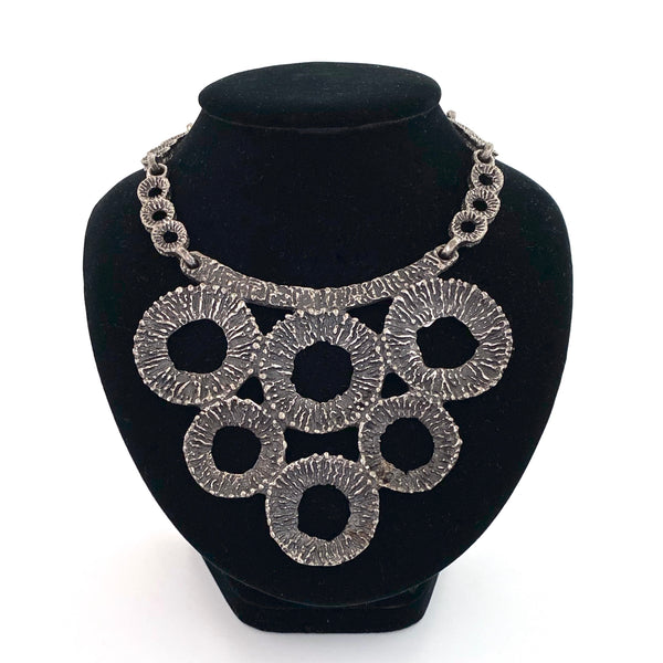 Robert Larin large brutalist pewter bib necklace