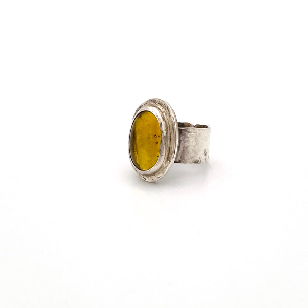 detail Rafael Alfandary Canada vintage sterling silver clear bright yellow ring Canadian Modernist jewelry design