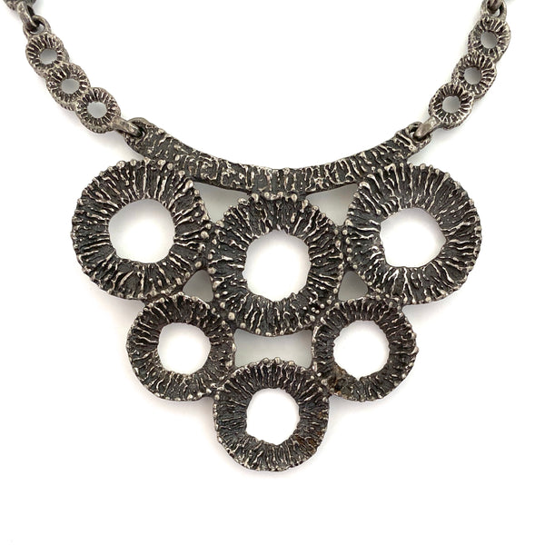 Robert Larin large brutalist pewter bib necklace