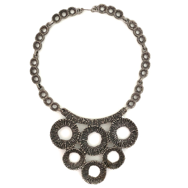 Robert Larin large brutalist pewter bib necklace