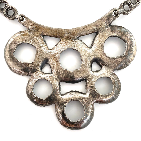 Robert Larin large brutalist pewter bib necklace