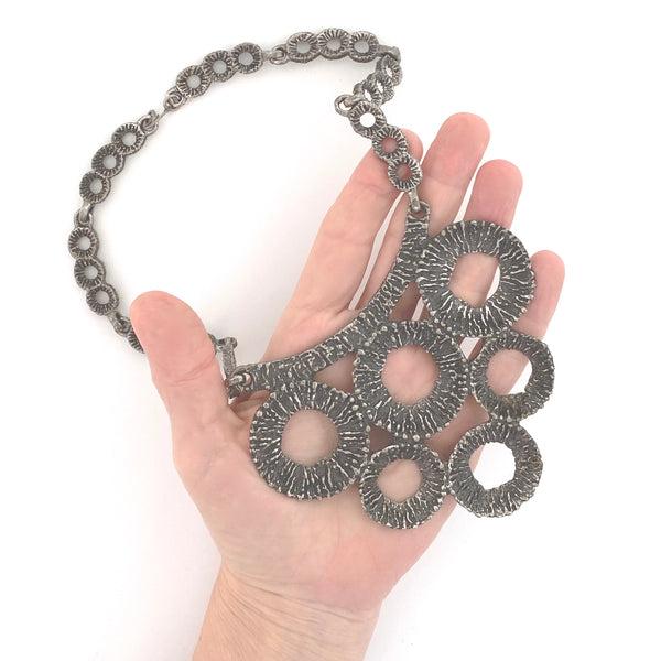 Robert Larin large brutalist pewter bib necklace