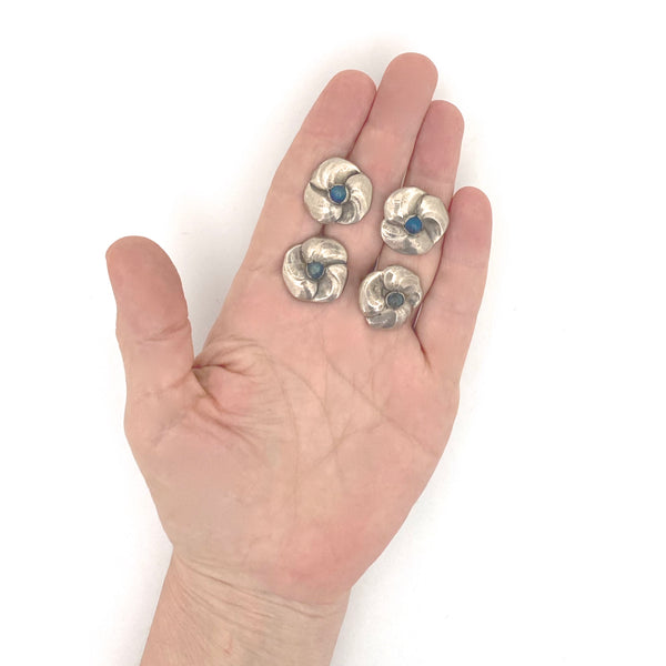 scale Evald Nielsen Denmark 1879-1958 vintage 830 silver natural stone lapis set of four buttons