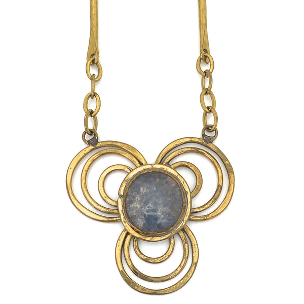 Rafael Canada brass & pale blue grey trefoil pendant necklace