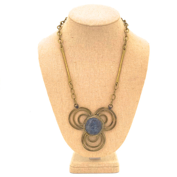 Rafael Canada brass & pale blue grey trefoil pendant necklace