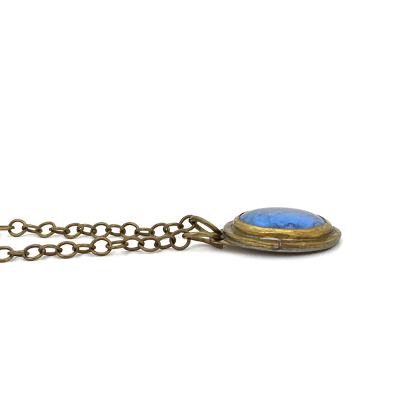 profile Rafael Alfandary Canada vintage brass pale blue grey glass simple pendant necklace