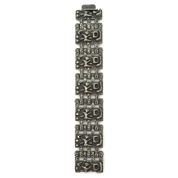 Guy Vidal large brutalist pewter panel link bracelet