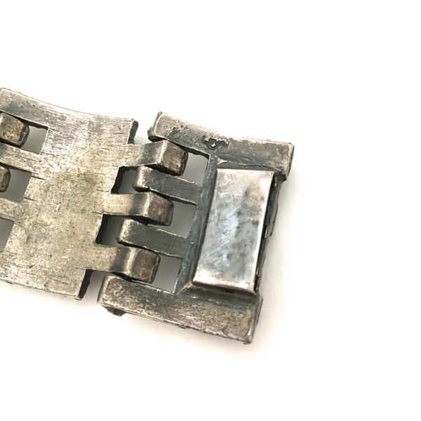 Guy Vidal large brutalist pewter panel link bracelet