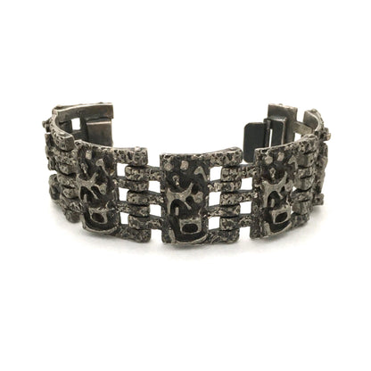 detail Guy Vidal Canada vintage brutalist pewter panel link bracelet mid century modern jewelry design