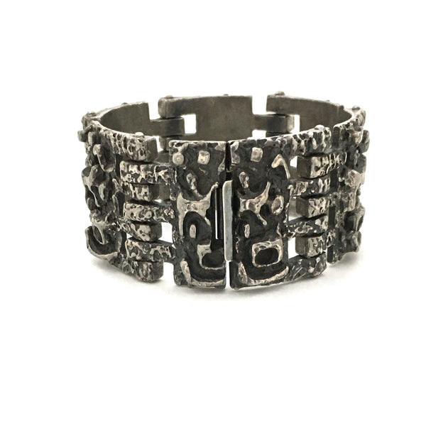 Guy Vidal large brutalist pewter panel link bracelet