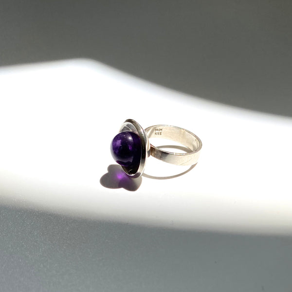 detail Niels Erik NE From Denmark vintage silver amethyst ring Scandinavian Modernist jewelry design