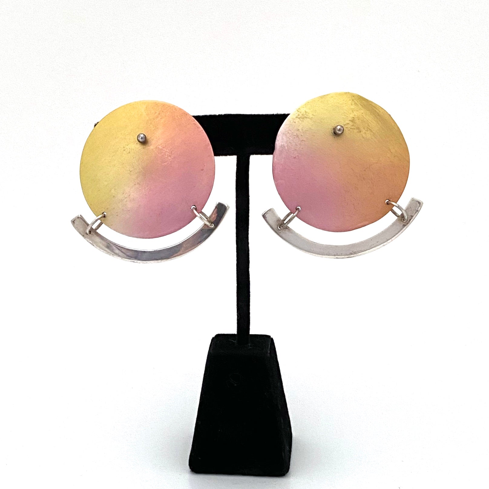 detail vintage sterling silver anodized aluminum large earrings Postmodern jewelry design