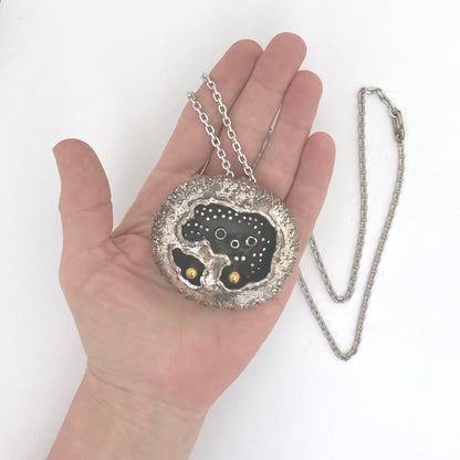 scale Guy Vidal Canada vintage brutalist pewter large pod necklace Canadian Modernist jewelry design rare