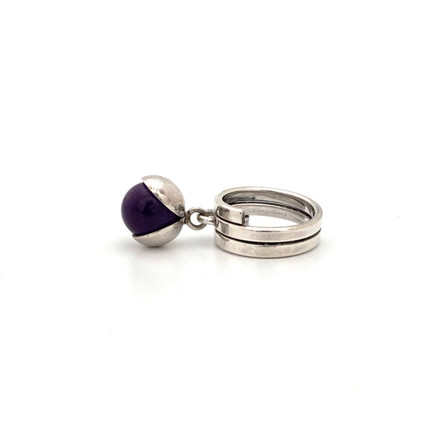 profile Elis Kauppi Kupittaan Kulta Finland vintage silver amethyst kinetic ring Scandinavian Modern jewelry design