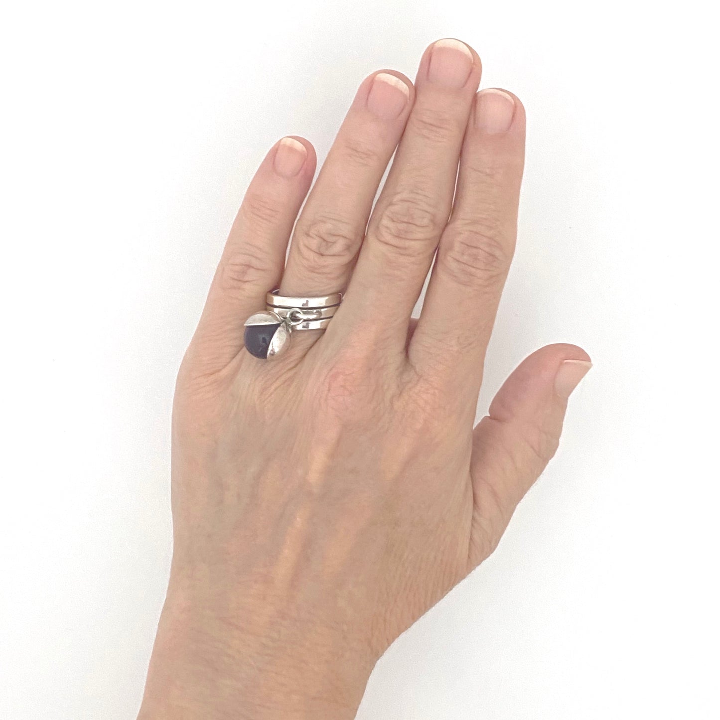 scale Elis Kauppi Kupittaan Kulta Finland vintage silver amethyst kinetic ring Scandinavian Modern jewelry design