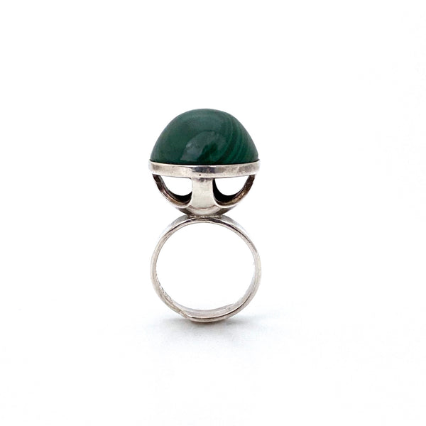 profile Alton Sweden vintage silver malachite large dome ring 1973 Scandinavian Modernist jewelry design