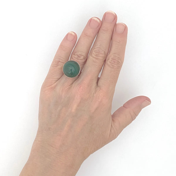 scale Alton Sweden vintage silver malachite large dome ring 1973 Scandinavian Modernist jewelry design