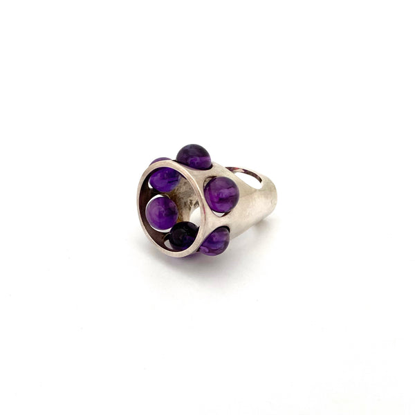 Uwe Moltke extra large silver & amethyst spheres ring ~ scarce