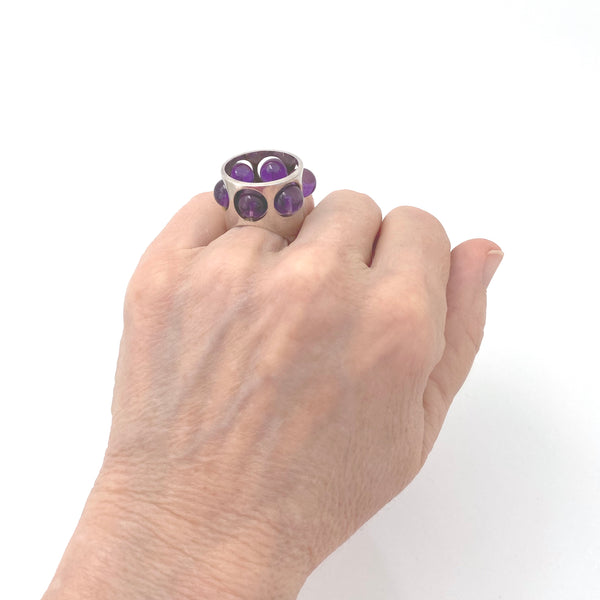 Uwe Moltke extra large silver & amethyst spheres ring ~ scarce