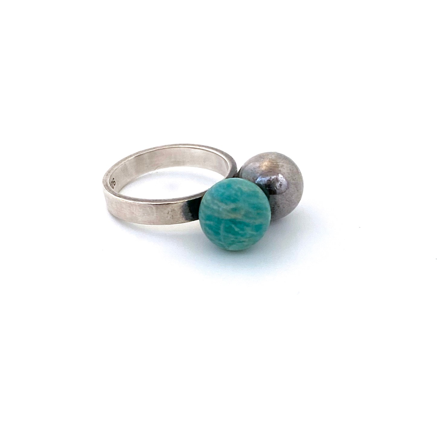 Hans Hansen 2 sphere amazonite ring ~ scarce