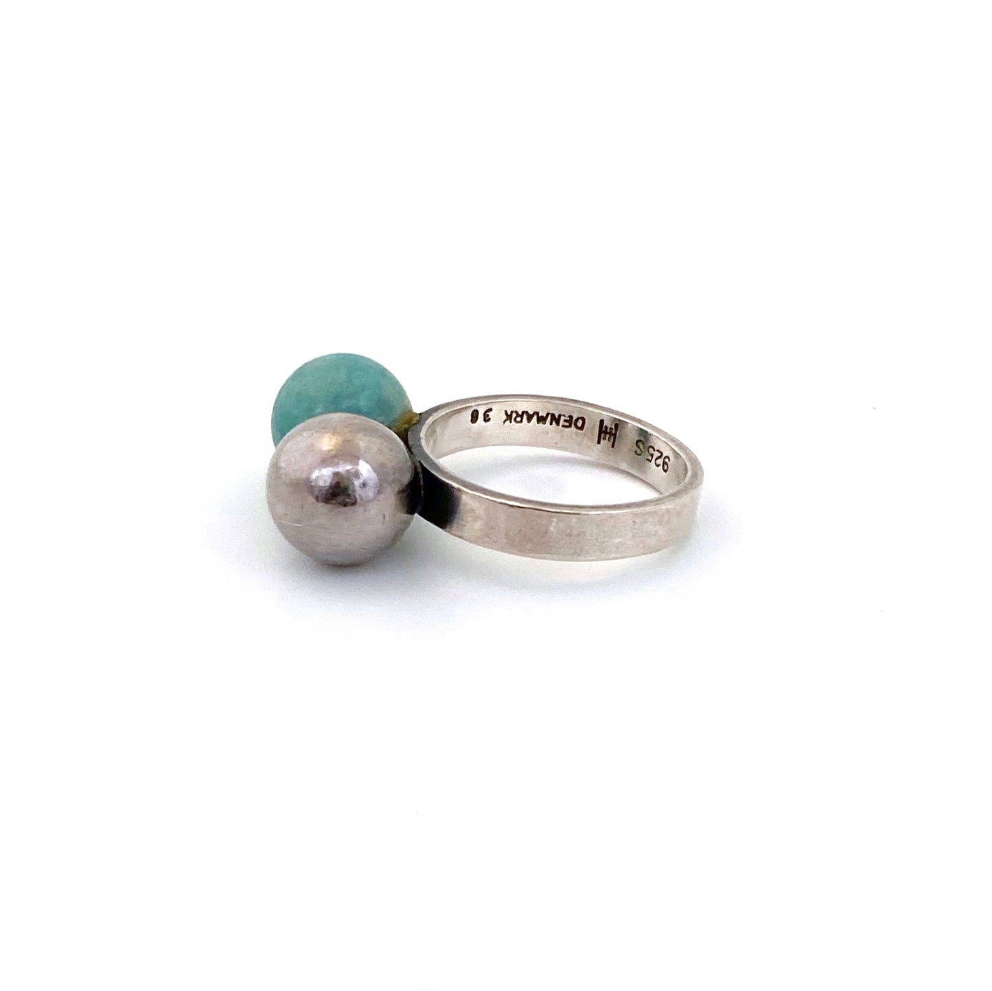 Hans Hansen 2 sphere amazonite ring ~ scarce