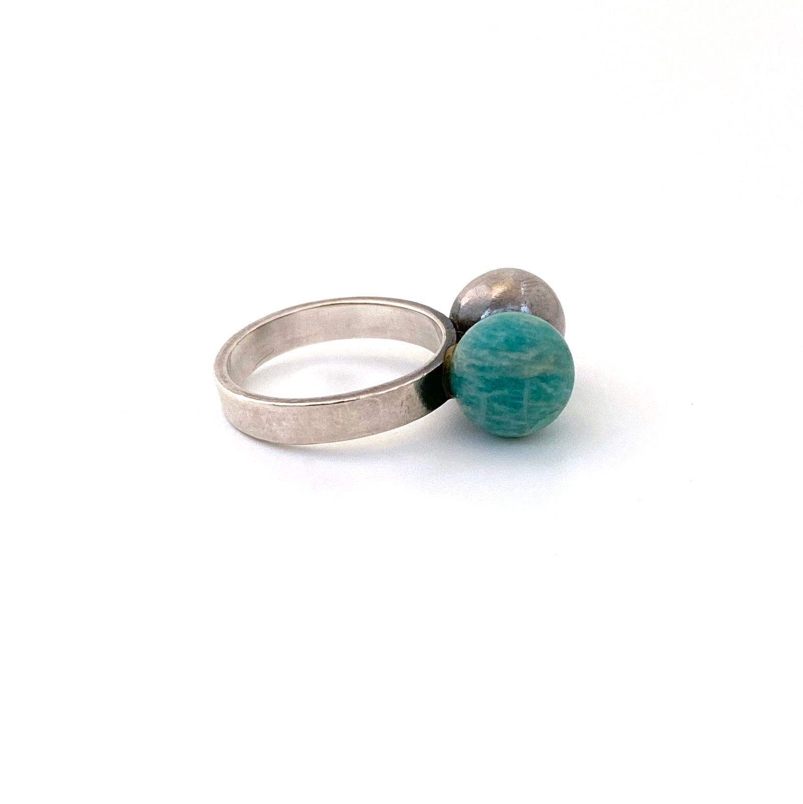 detail Hans Hansen Denamrk vintage silver amazonite two spheres ring Scandinavian Modern jewelry design