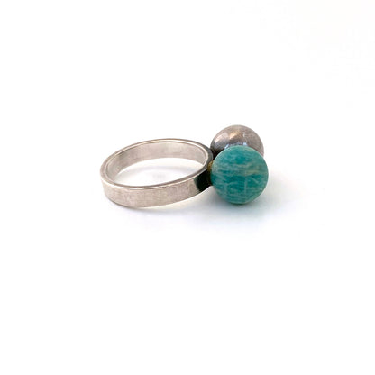 detail Hans Hansen Denamrk vintage silver amazonite two spheres ring Scandinavian Modern jewelry design