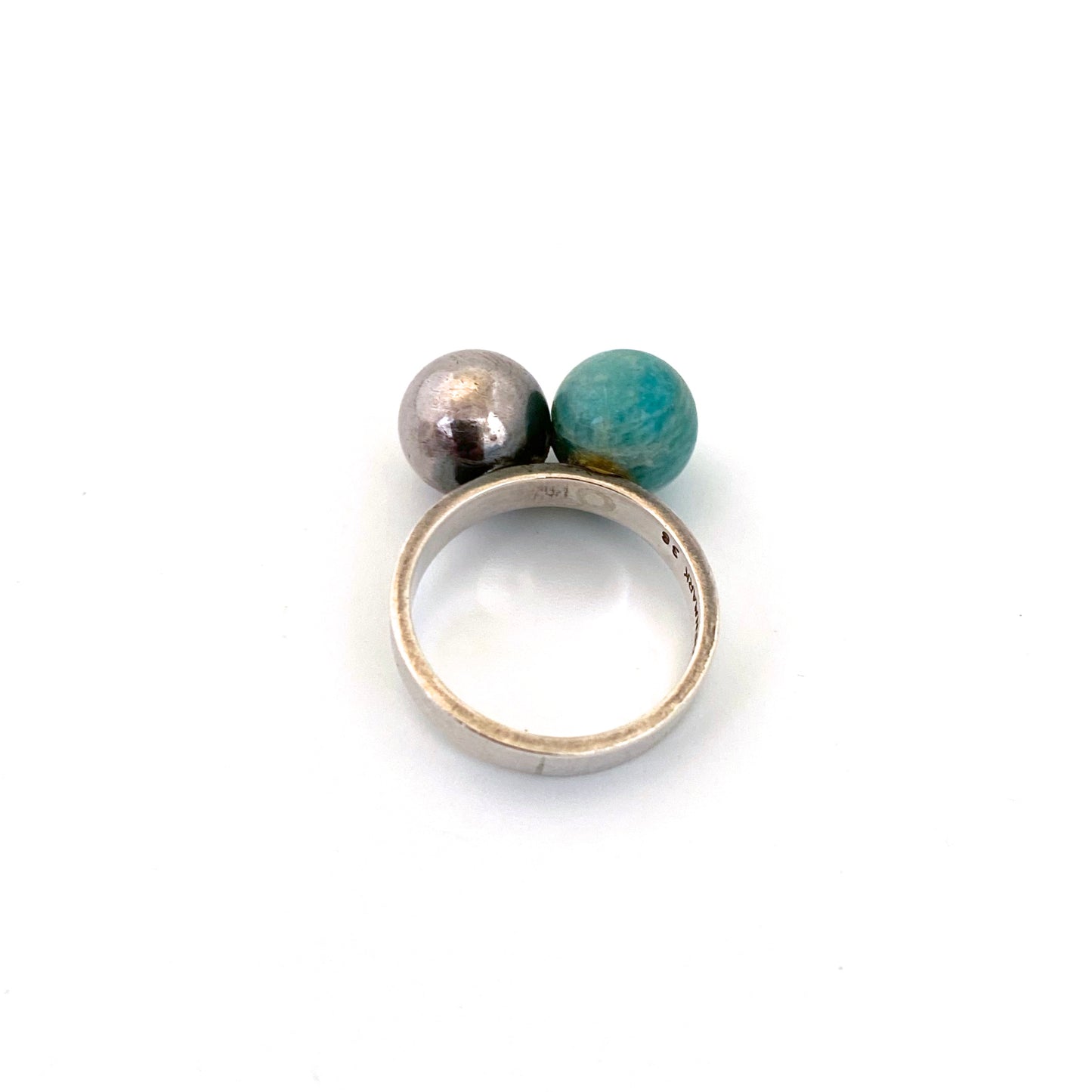 Hans Hansen 2 sphere amazonite ring ~ scarce
