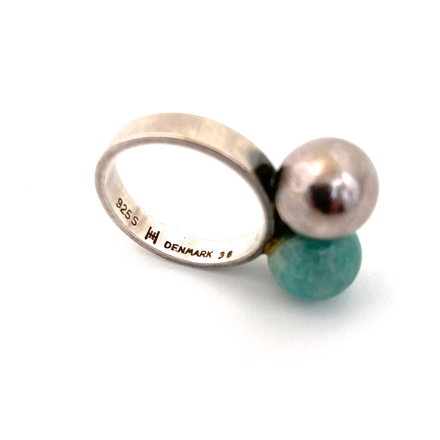 Hans Hansen 2 sphere amazonite ring ~ scarce