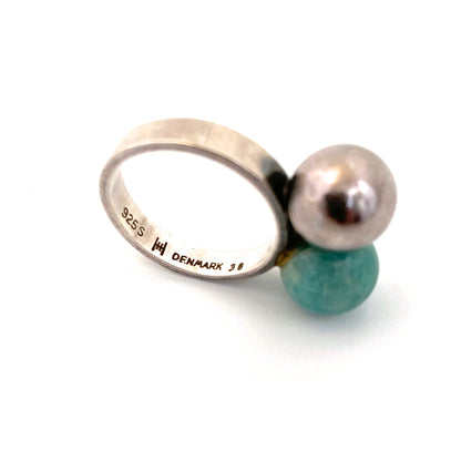 Hans Hansen 2 sphere amazonite ring ~ scarce