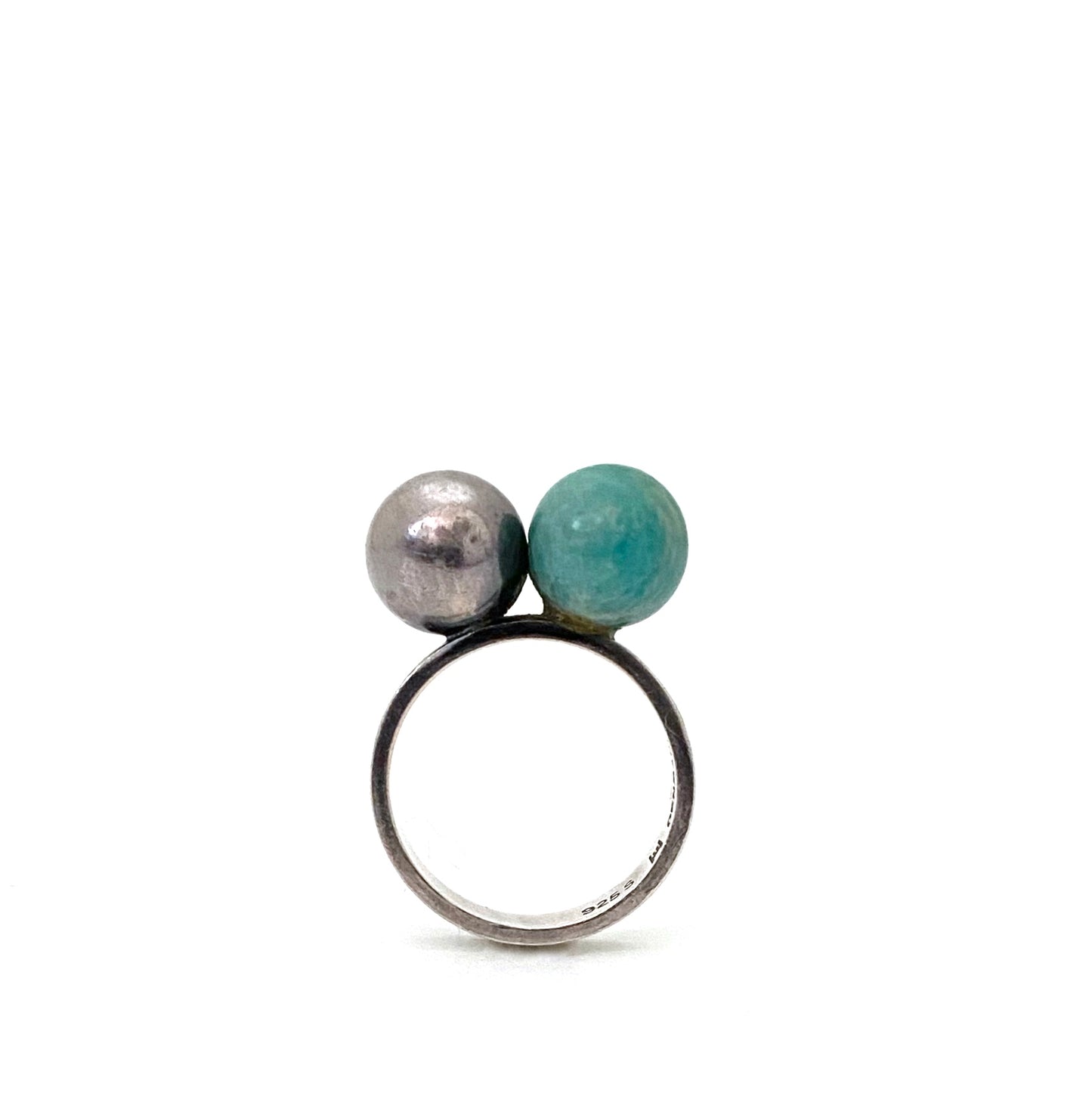 profile Hans Hansen Denamrk vintage silver amazonite two spheres ring Scandinavian Modern jewelry design