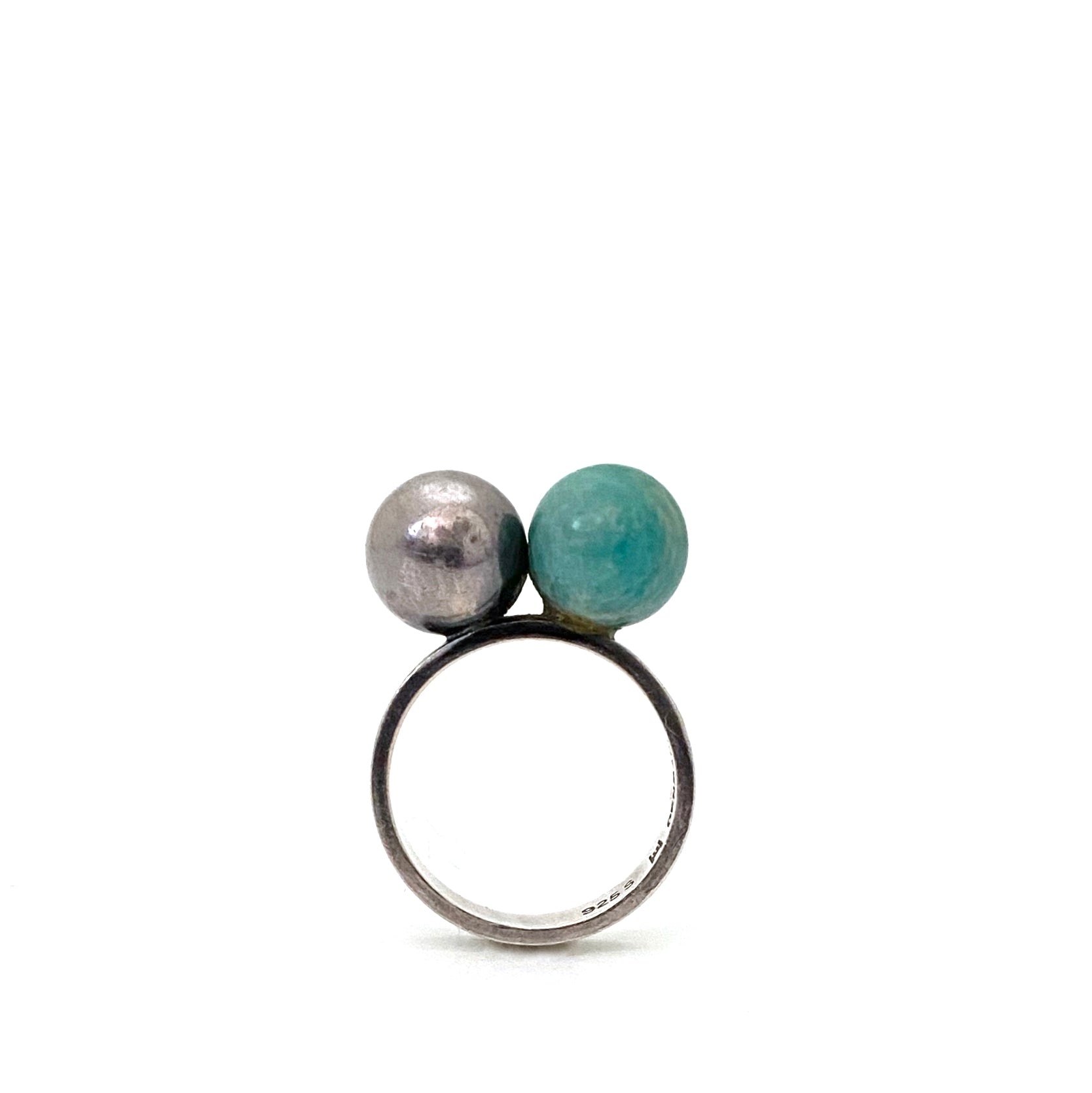 profile Hans Hansen Denamrk vintage silver amazonite two spheres ring Scandinavian Modern jewelry design