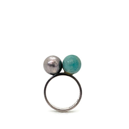 profile Hans Hansen Denamrk vintage silver amazonite two spheres ring Scandinavian Modern jewelry design