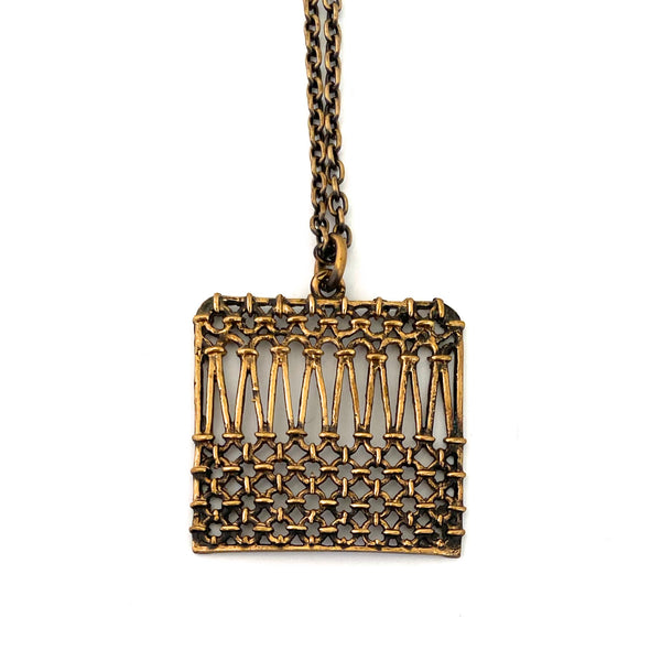 detail Pentti Sarpaneva Finland vintage bronze woven square necklace Scandinavian Modernist jewelry design