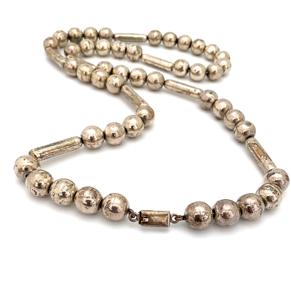 extra long vintage silver large bead necklace ~ Mexico