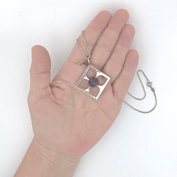 scale Elis Kauppi Kupittaan Kulta Finland vintage silver amethyst rolling sphere pendant necklace Scandinavian Modernist jewelry design