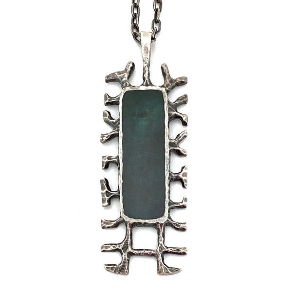 Bernard Chaudron large sculptural pendant necklace ~ dark teal blue