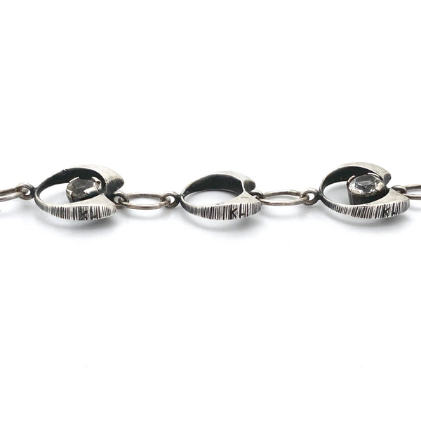 profile Sten and Laine Finland vintage silver rock crystal link bracelet 1974 Scandinavian Modernist jewelry design