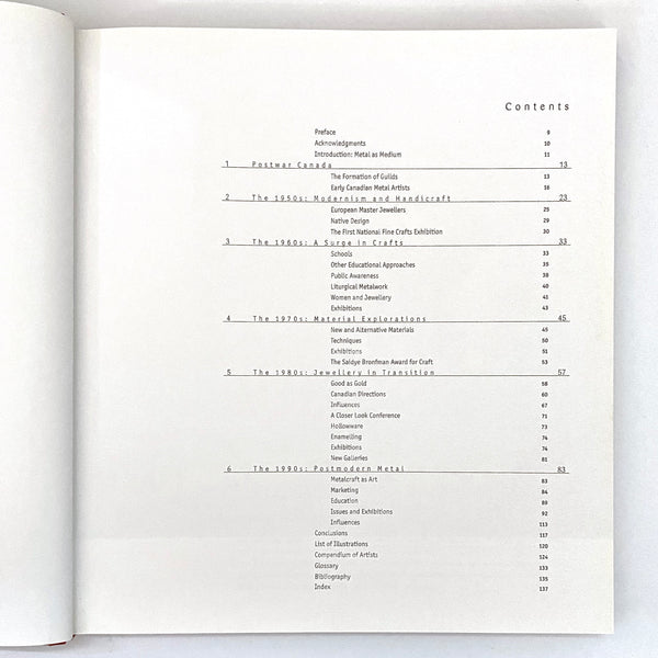 table of contents Ornament and Object Canadian Jewellery and Metal Art Boston Mills Press 1997 Anne Barros Canadian design book