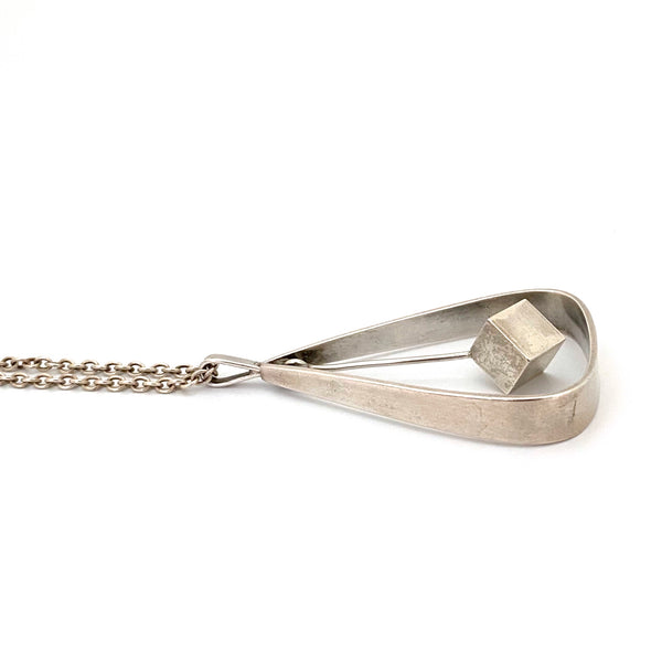 profile Arne Johansen Denmark vintage silver large kinetic pendant necklace Scandinavian Modernist jewelry design