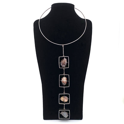 vintage silver & agate & jasper extra long choker necklace