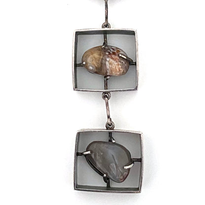 vintage silver & agate & jasper extra long choker necklace