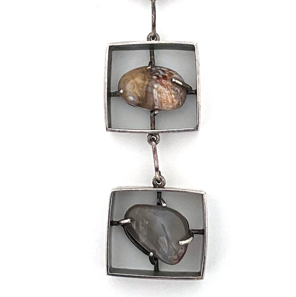 vintage silver & agate & jasper extra long choker necklace