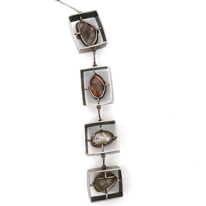 vintage silver & agate & jasper extra long choker necklace