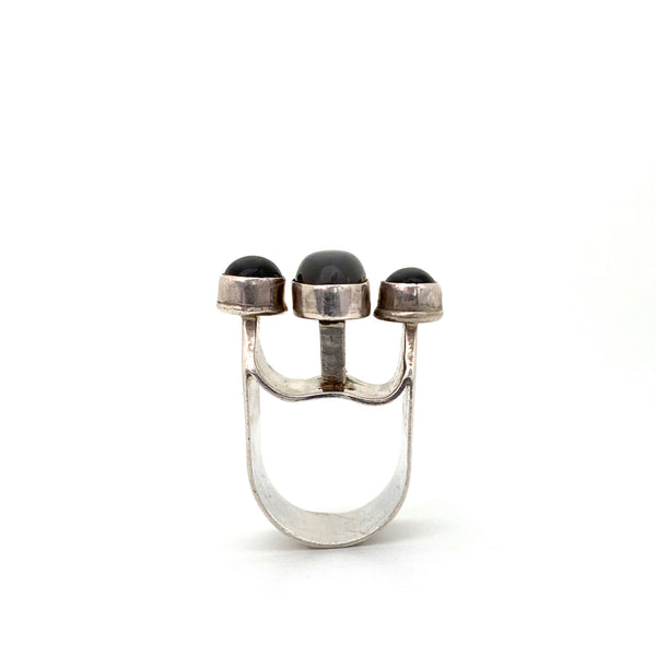 profile vintage studio made large silver ring Modernist jewelry design