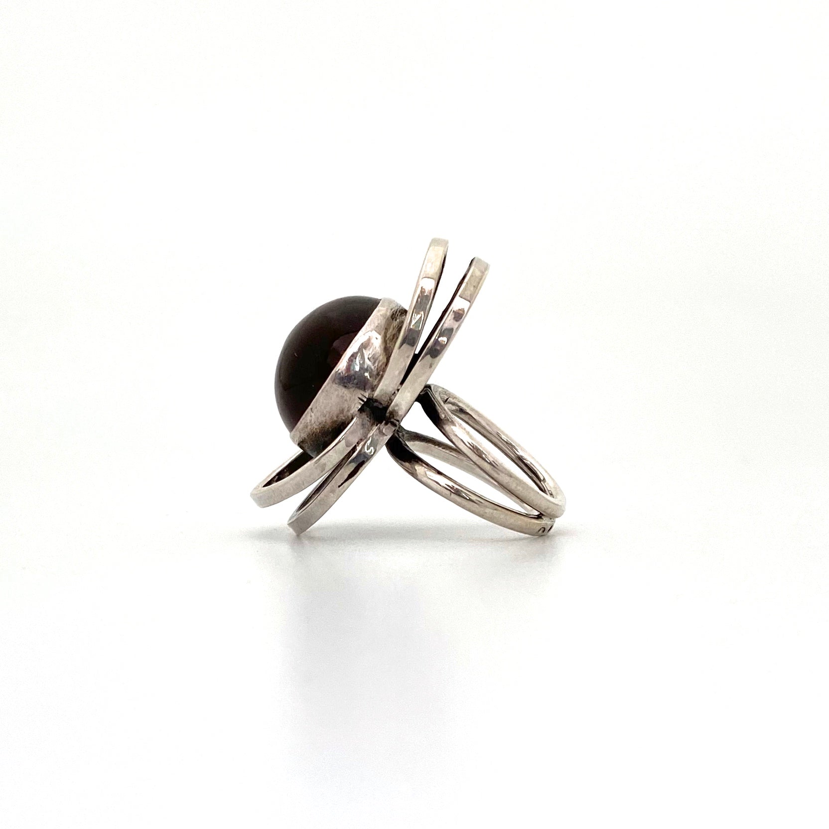 profile ORNO Poland extra large silver circles amber ring Modernist jewelry design