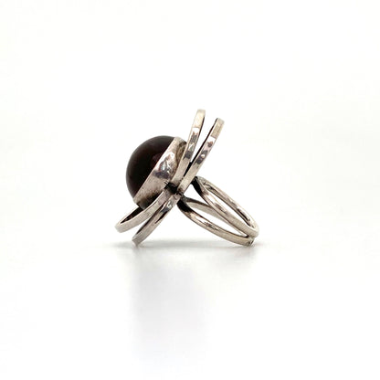 profile ORNO Poland extra large silver circles amber ring Modernist jewelry design