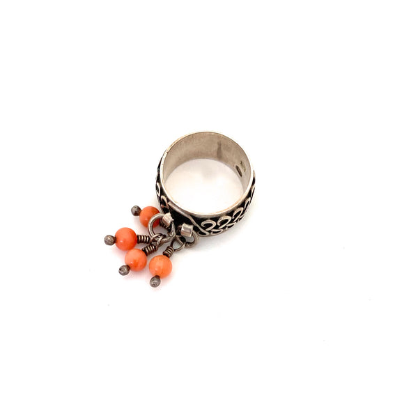 vintage silver & coral kinetic ring ~ Poland